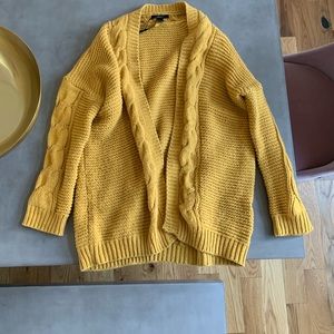 Yellow chunky knit cardigan with braiding